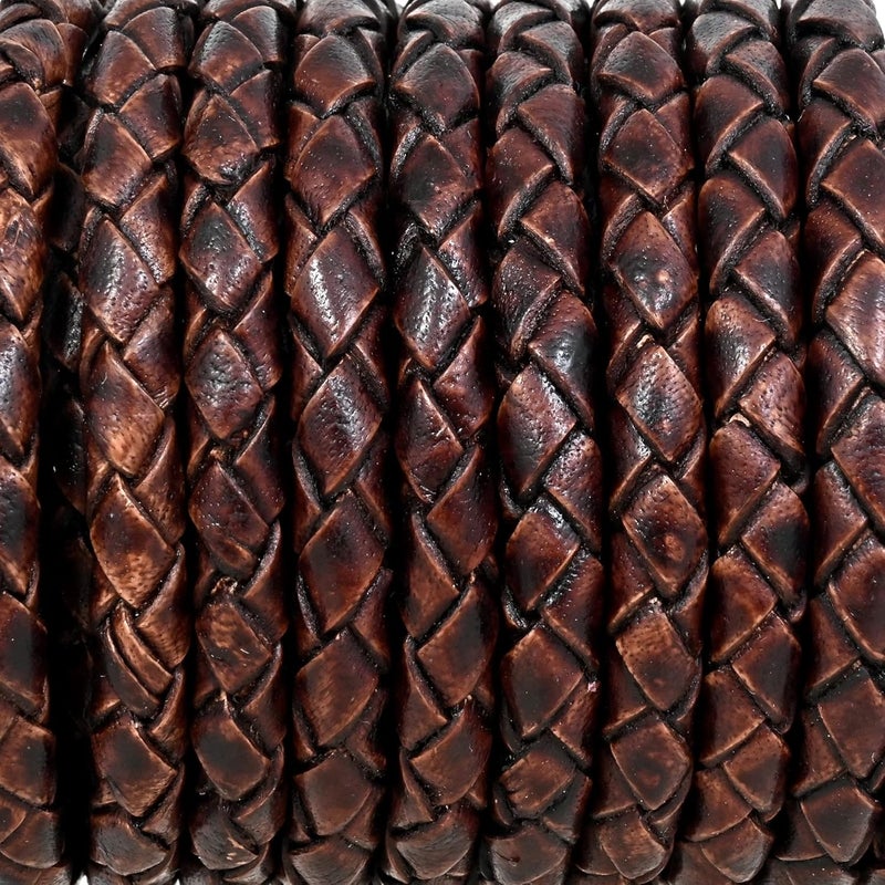 GENIQUE Real/Genuine Round Braided Leather Cord String Rope Folded, Leather Rope for Crafts, Jewelry Making, Necklace, Bracelets (5 Metres) (5mm, Antique Brown Distressed) - Image 4
